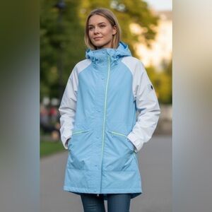 Free People Movement Singin' In The Rain Packable Jacket NWT MEDIUM BLUE WHITE